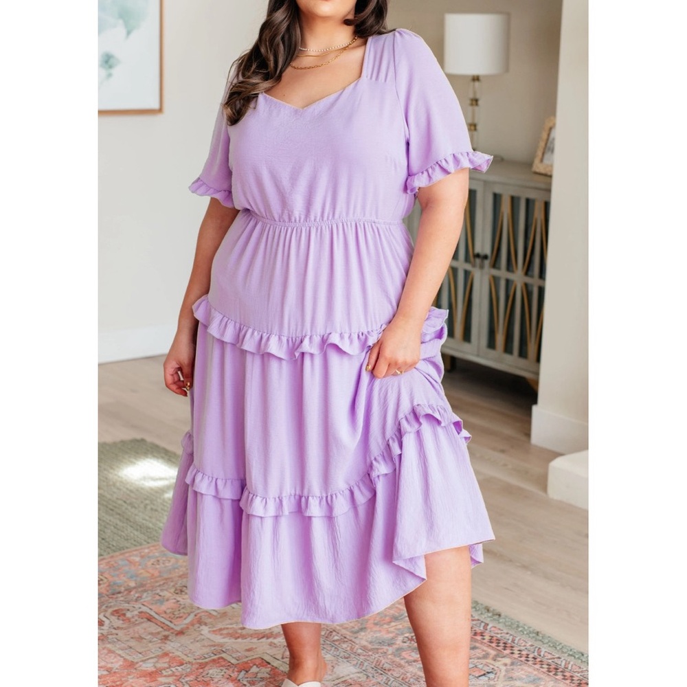 GeeGee Purple Short Sleeve Ruffle Maxi Dress